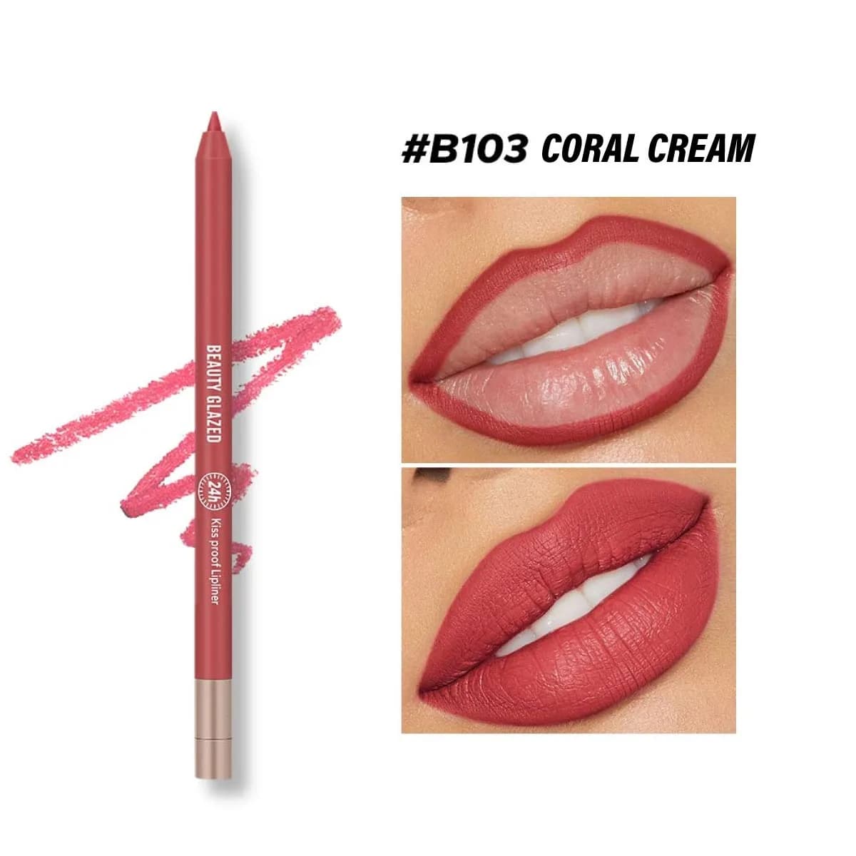Beauty Glazed Lively Waterproof & Long Lasting Lip Liner - B103 Coral Cream