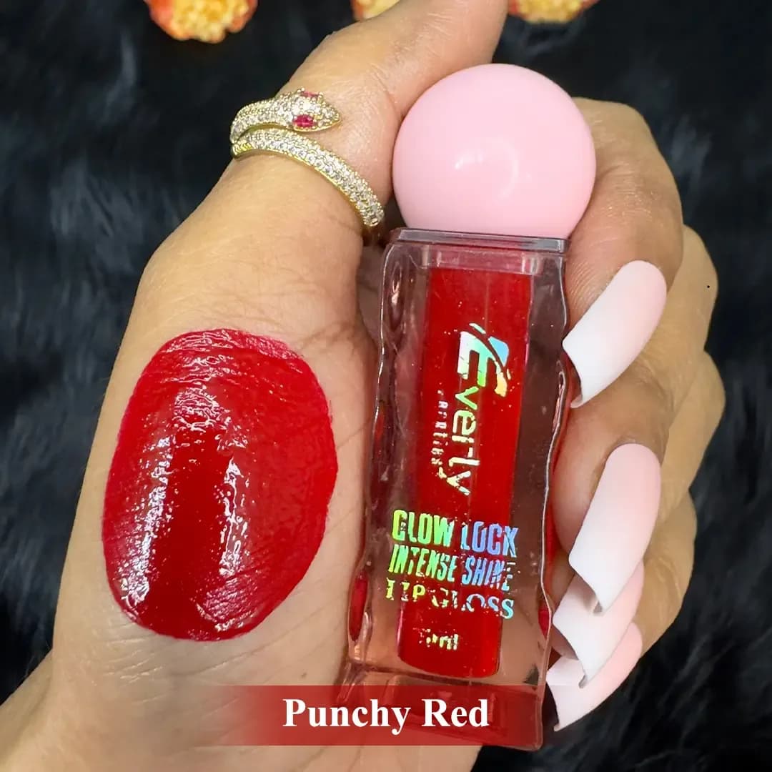 Everly Beauties Glow Lock Intense Shine Lip Gloss - Punchy Red