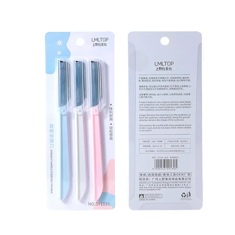 LMLTOP Stainless Steel Straight Handle Eyebrow Razor 3pcs