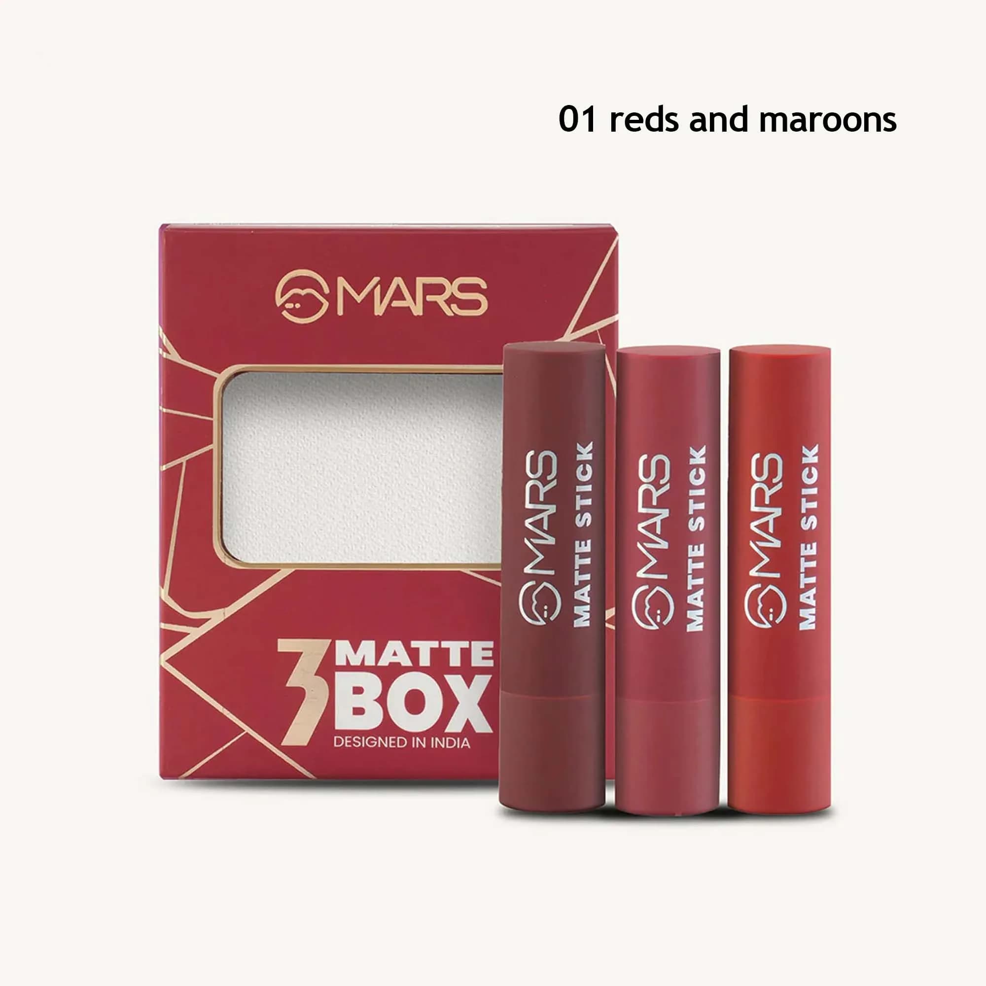 Mars Matte Box Set of 3 Lipsticks (01 reds and maroons)