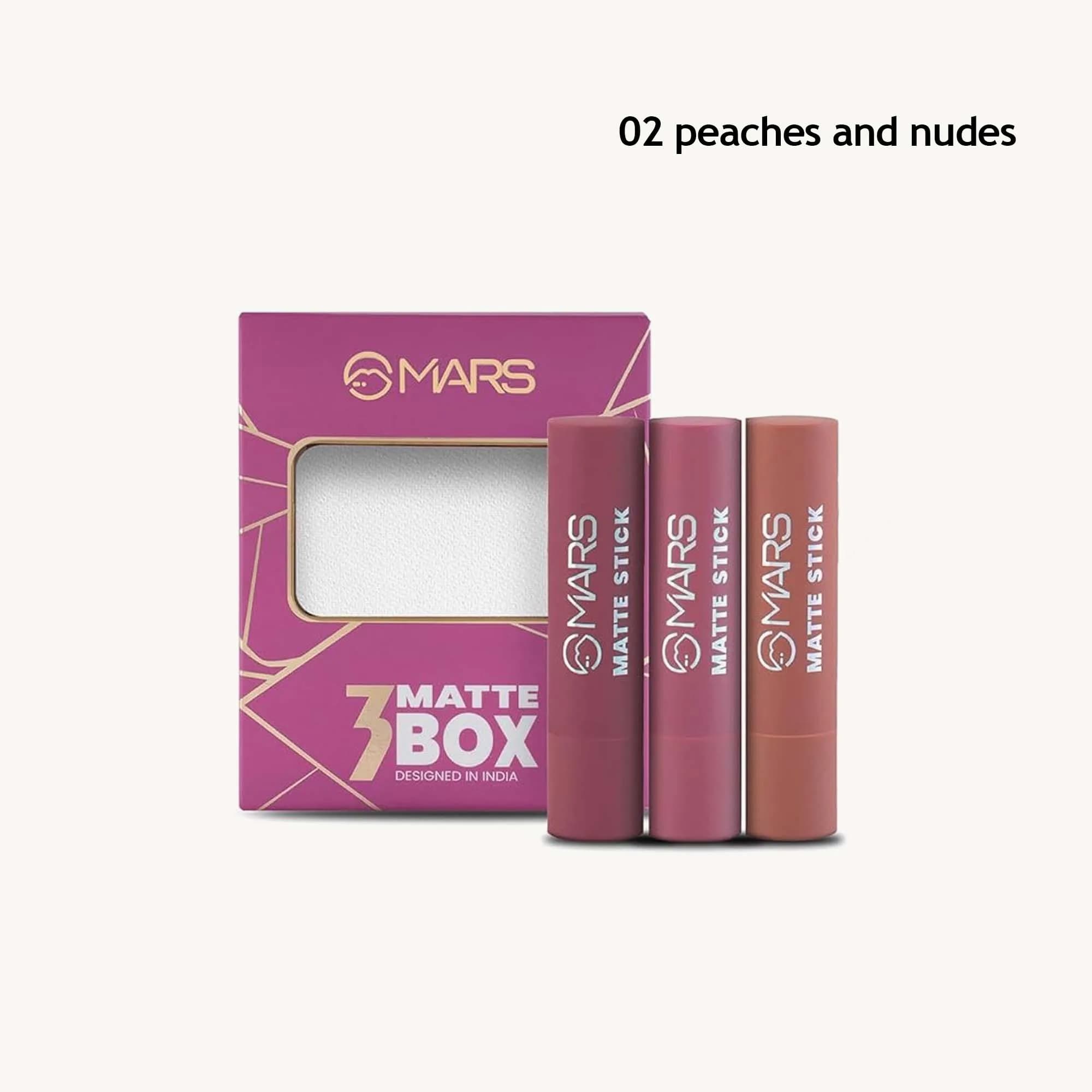 Mars Matte Box Set of 3 Lipsticks (02 peaches and nudes)