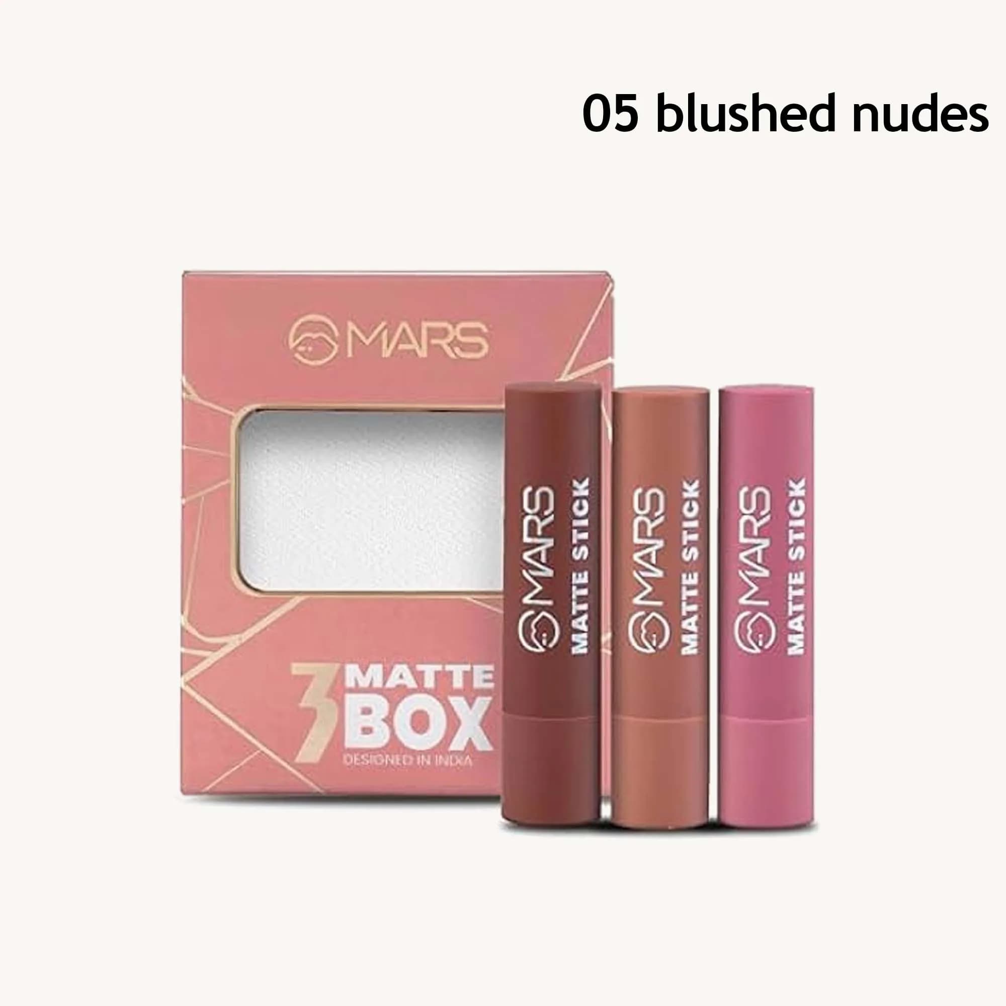 Mars Matte Box Set of 3 Lipsticks (05 blushed nudes)