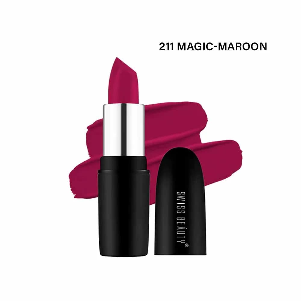 Swiss Beauty Pure Matte Lipstick - 211  Magic-Maroon