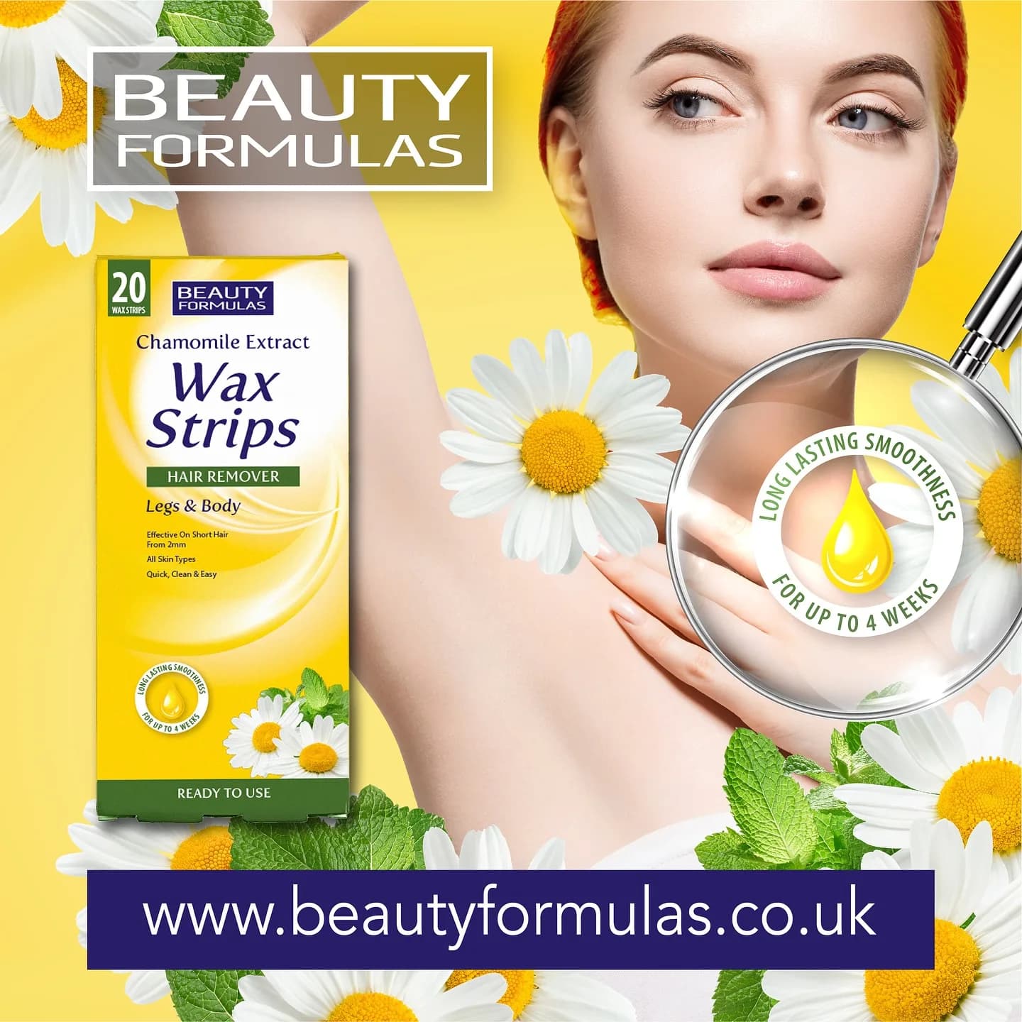 Beauty Formulas Chamomile Extract Wax Strips Hair Remover For Legs & Body 20pc Wax Strips