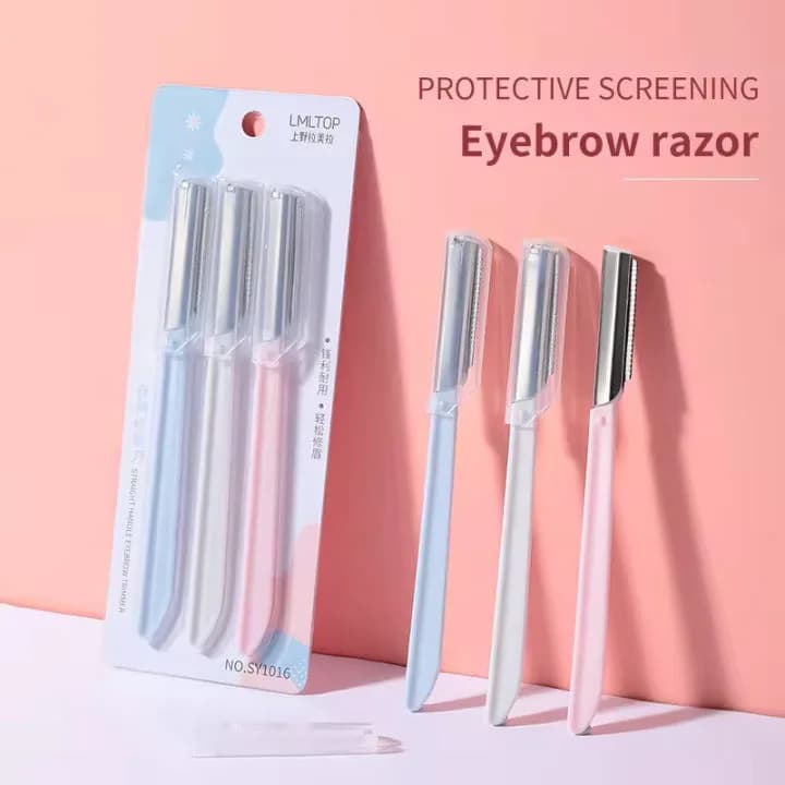 LMLTOP Stainless Steel Straight Handle Eyebrow Razor 3pcs