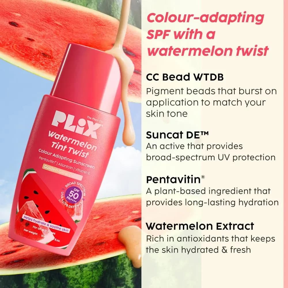 PLIX Watermelon Tint Twist Color Adapting Sunscreen SPF 50 PA++ 50ml