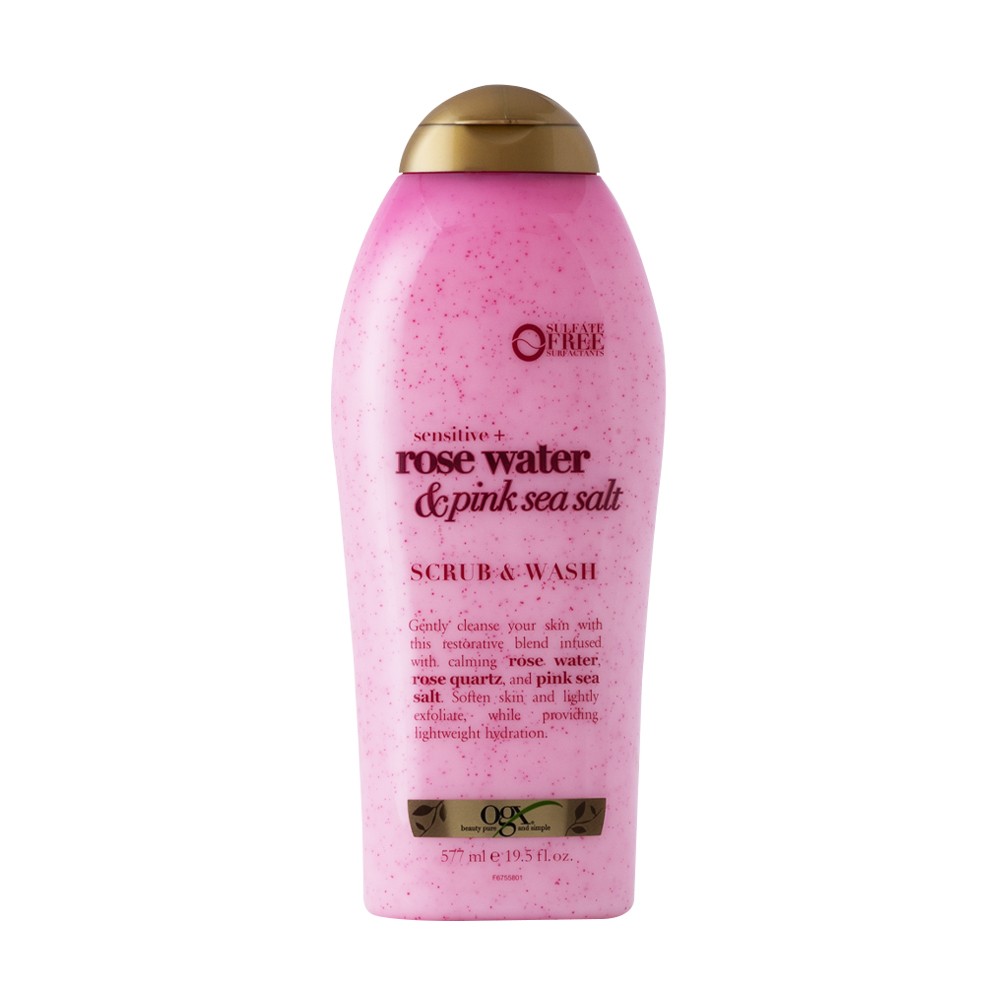 OGX Sensitive + Rose Water & Pink Sea Salt Scrub & Wash (577ml)